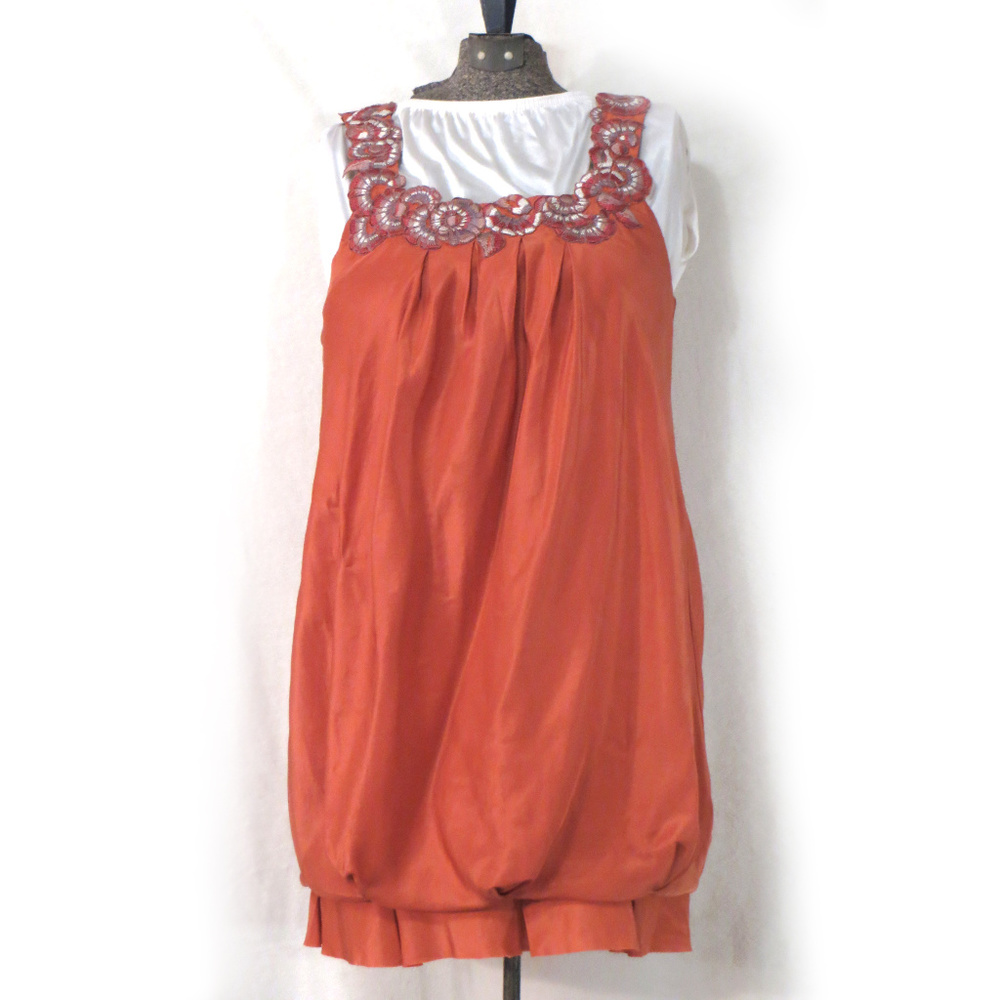 BCBGMaxAzria Embroidered Silk Apricot Bubble Dress